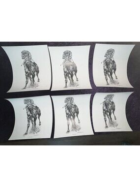 Lot 6 Horse Racing Print Artist Signed & Numbered HOMESTRETCH Black White 11x14